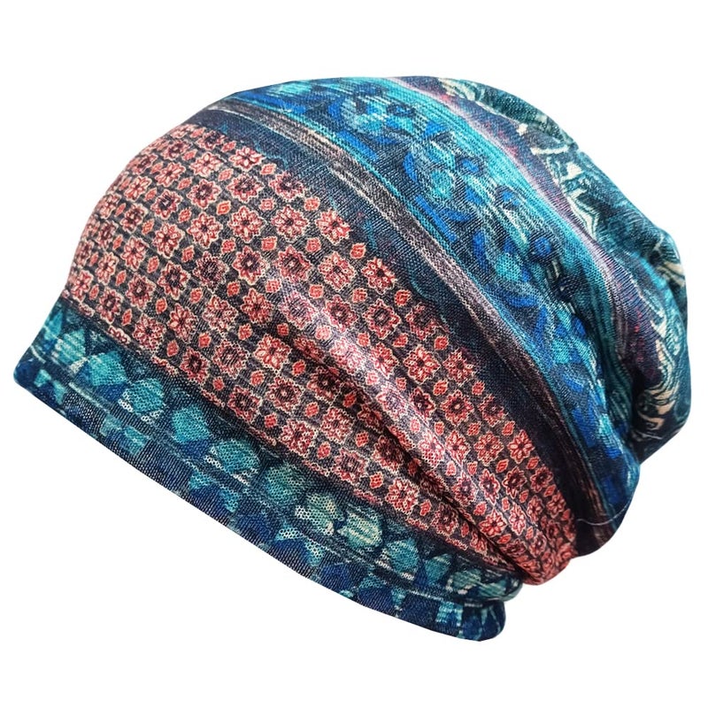 Qunson Women's Printed Baggy Slouchy Beanie Chemo Hat Cap Pack of 2 - Image 3